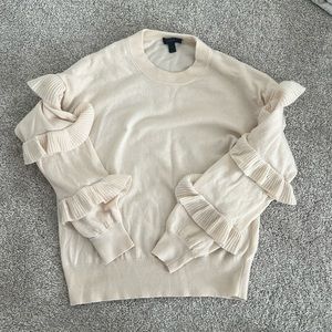 J Crew Ivory ruffle sleeve sweater